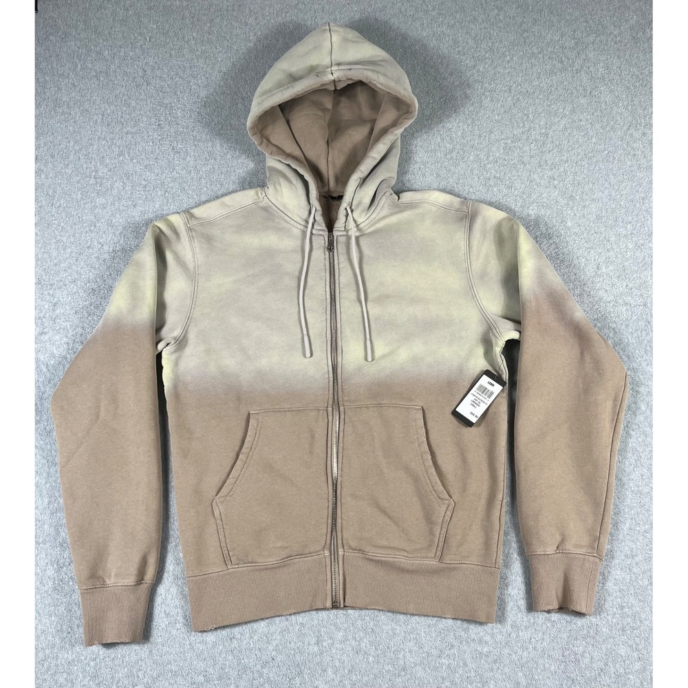 LCKR Men Distressed Full-Zip Hoodie Small Beige Ombre Dip Dye LMHK605 NEW